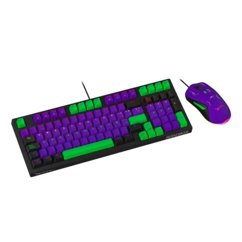 KIT GAMER 2 EN 1 TECLADO 90% MECÁNICO RGB+MOUSE 7200 DPI MORADO Y VERD