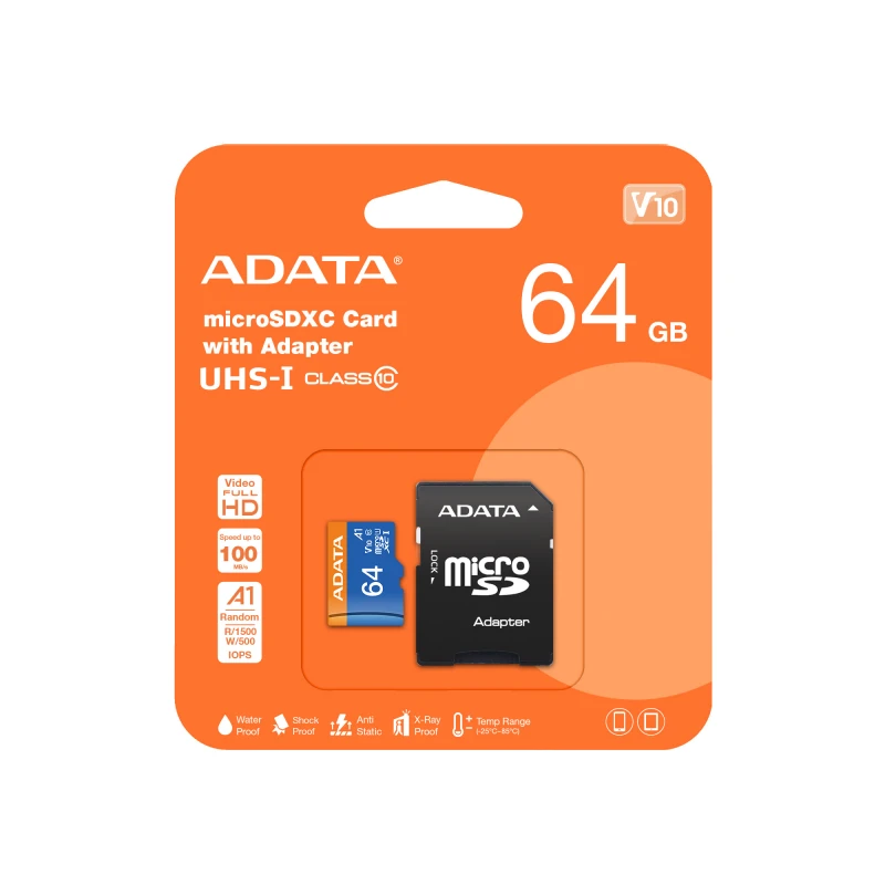 MEMORIA MICRO SDXC ADATA 64GB UHS-I CL10 A1 (AUSDX64GUICL10A1-RA1)